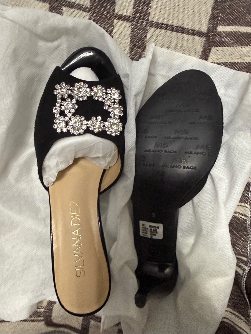 Black Crystal-Embellished Slide Sandals